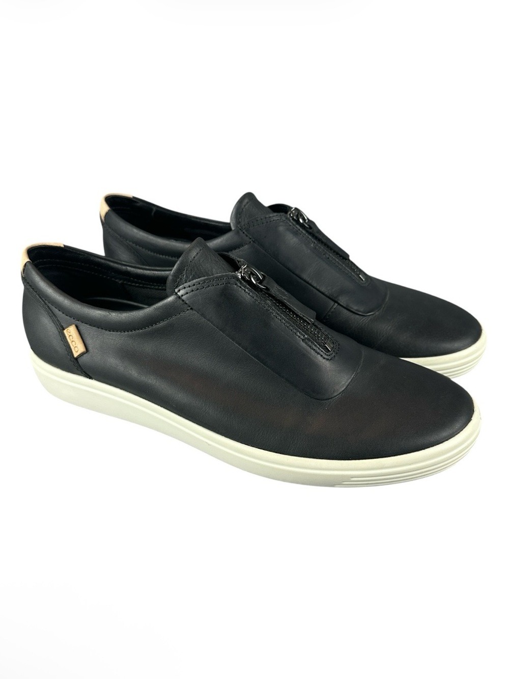 ECCO Soft 7 II Zip Sneakers Women US 11 EU 42 Black Leather Comfort Walking